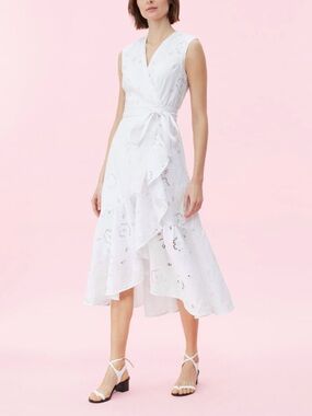 Rebecca Taylor Sleeveless White Lace Eyelet Wrap Dress 0
